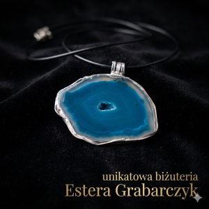 Unikatowy naszyjnik z błękitnym agatem Biżuteria Estera Grabarczyk